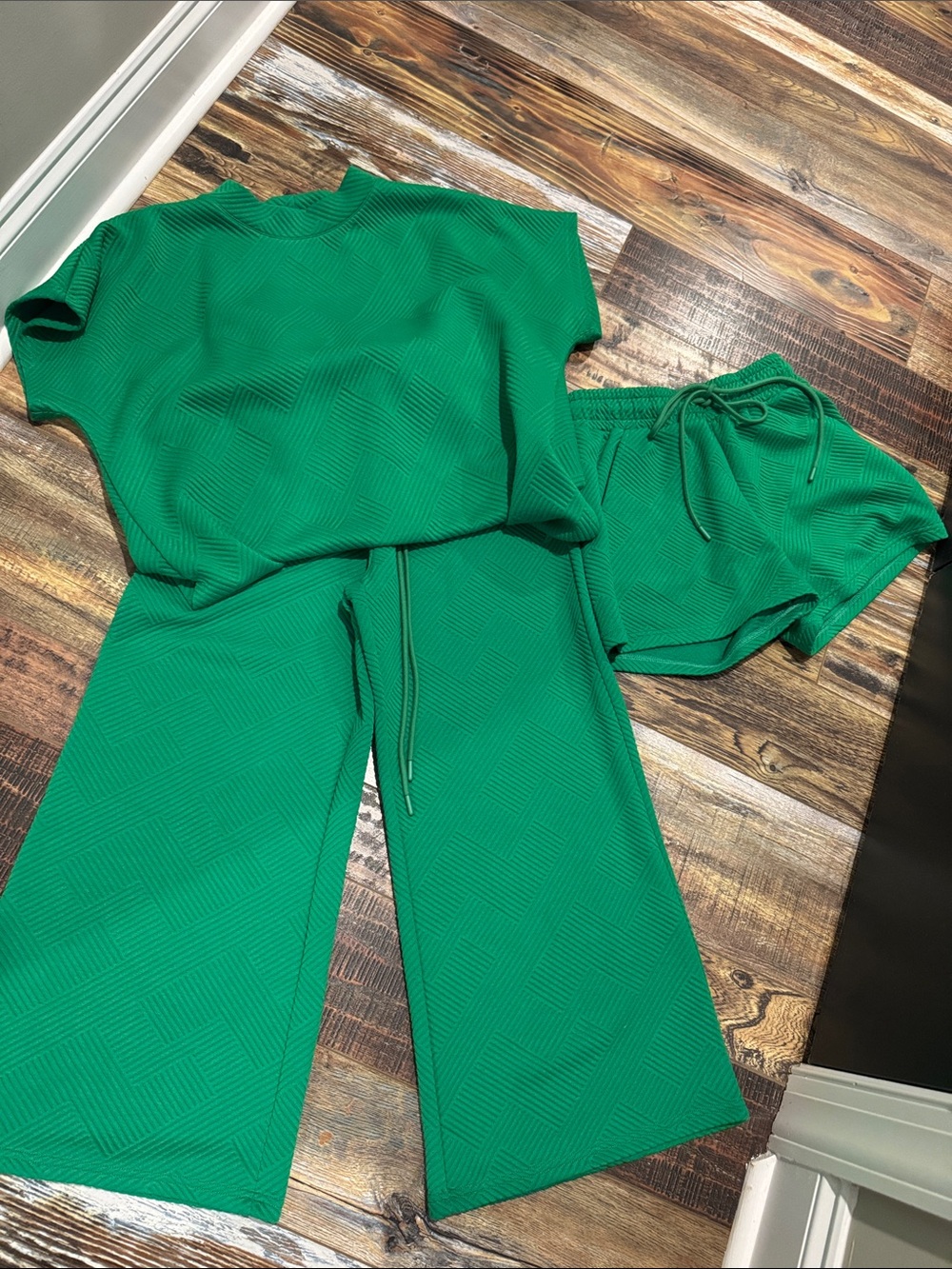 Green Women's Pant and Short set- Top & Wide-Leg Pants